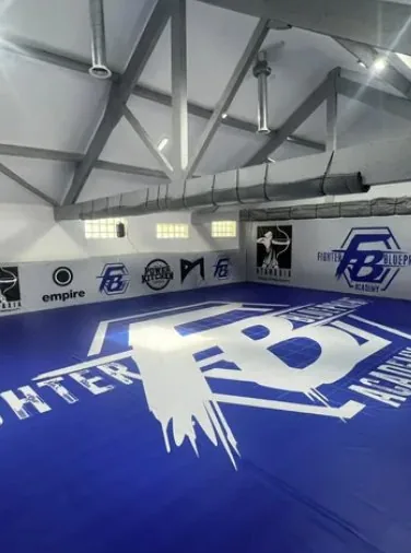 Fighter Blueprint Academy custom branded gym canvas — print quality detail